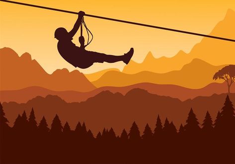 Lining Drawing, Outdoors Logo Design, Sports Illustration, Mountain Mural, Outdoor Logos, Zip Lining, Extreme Sport, Zip Line, Sport Illustration