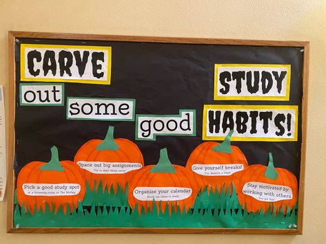 Carve out some good study habits! (Addie Rogers, Scripps College) Good Study Habits, Ra Bulletins, Ra Bulletin Boards, Study Habits, How To Stay Motivated, Fall Pumpkins, Carving