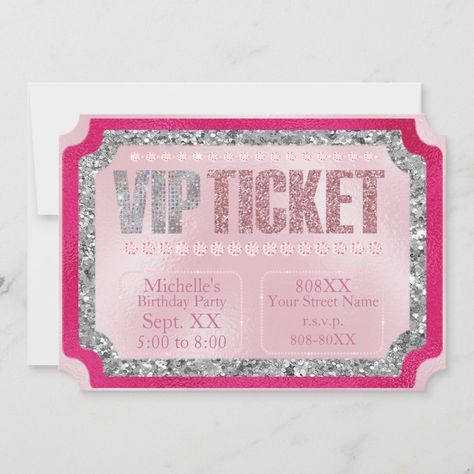 Bday Invitation Card, Ticket Party Invitations, Vip Ticket, Bday Party Invitations, Thirteenth Birthday, Invitation Card Birthday, Glitter Pattern, Bday Invitations, Foil Design