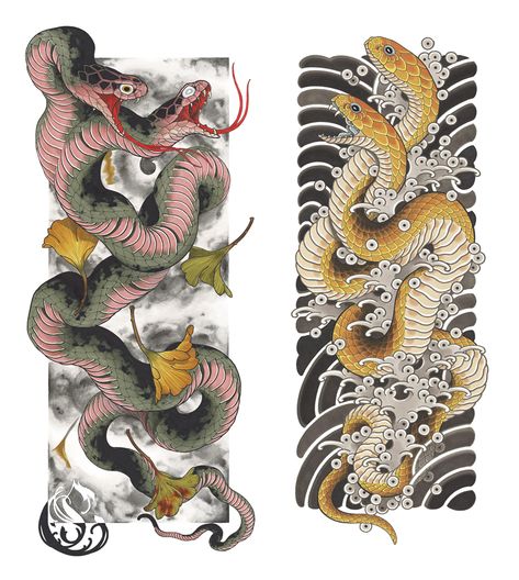 Japanese Snake Tattoo, Japanese Tattoo Symbols, Serpent Tattoo, Yakuza Tattoo, Japan Tattoo Design, Snake Tattoo Design, Dragon Tattoos, Traditional Japanese Tattoos, Asian Tattoos