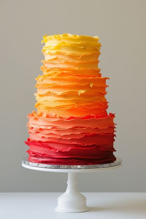 Ombre Dream: Chic Design for a Sophisticated Celebration Bright Cake Ideas, Ombre Cake Ideas, Stylish Birthday Cake, Orange Ombre Cake, Orange Color Cake, 27th Birthday Cake, Bright Cakes, Stunning Aesthetic, Visual Narrative