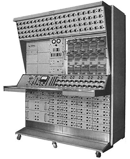 A PACE 16-231R analogue computer,1961.  ("desktop" on a computer meant what it said in those days) Analog Computer Aesthetic, Mainframe Computer, Analog Computer, Wall Computer, Future Computer, 1940 Style, Mechanical Calculator, Vintage Computer, Digital Computer