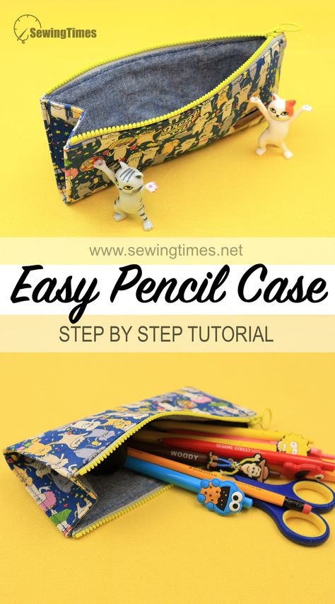 Fast and Easy Pencil Case ✨ Beginner Sewing Tutorial Fabric Pencil Case Diy Free Pattern, Simple Pencil Case Pattern, Pencil Case Pattern Free, Sew Pencil Case, Pencil Case Diy, Simple Pencil Case, Pencil Case Tutorial, Pencil Case Pattern, Diy Pencil Case