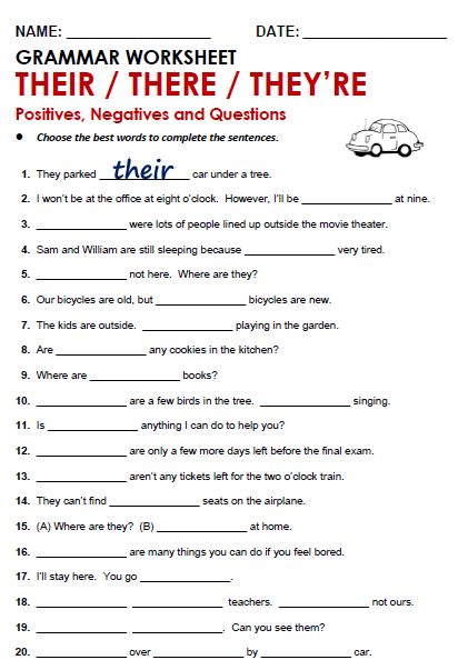 Their And There, Grammar Worksheets High School, Middle School Grammar Worksheets, English Grammar Test, Grammar Quiz, Grammar Exercises, English Worksheet, Teaching English Grammar, English Grammar Worksheets