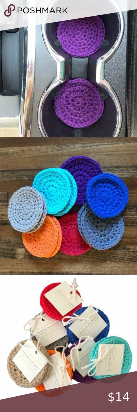 Handmade Crochet Car Coasters Purple One Set of  2 Crochet Car Coasters, Orange Car, Purple Car, Crochet Car, Grey Car, More Water, Car Coasters, Cup Holders, One Set