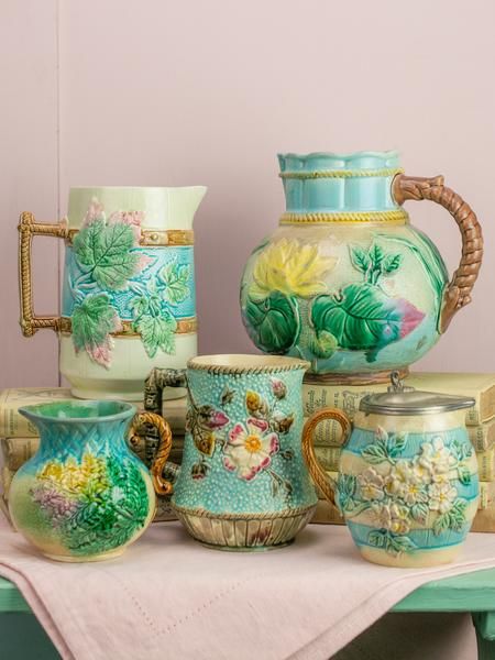 The Magic Of Majolica | P.O.S.H. Fisherman's Cottage, Luxe Lodge, Majolica Pottery, Green Pottery, Fish Plate, Light Spring, Glazes For Pottery, Vintage Pottery, Serving Piece