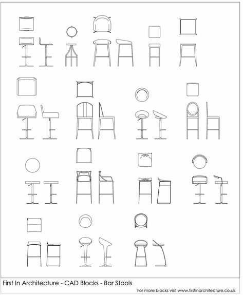 Bar stool CAD Blocks Stool Sketch, Chair Architecture, Chair Bar Design, Kitchen Stool, Bar Chair, Bar Stool, Bar Chairs Design, Cad Blocks Free, Floor Plan Symbols