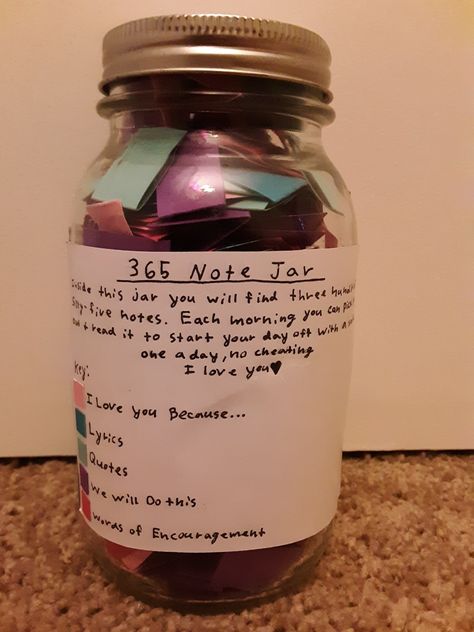 365 Note Jar, Crafts For Girlfriend, Homemade Gifts For Girlfriend, Note Jar, Homemade Valentines Gift, Surprise For Girlfriend, Handmade Gifts For Girlfriend, Diy Gifts For Girlfriend