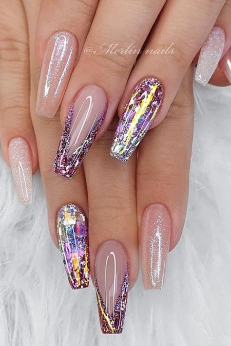 Chrome Nails Coffin Shape, Chrome Nails Coffin, Long And Short Nails, Nails Coffin Shape, Coffin Nail Art, Ombre Coffin, Blue Coffin Nails, Nails Orange, Spring Break Nails