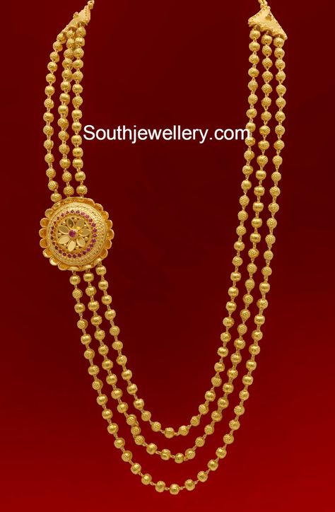 Three Lines Gundla Mala with Side Pendant Gundla Mala, Latest Jewellery Designs, Mala Jewelry, Antique Gold Jewelry Indian, Gold Jewelry Simple Necklace, Gold Chain Design, Gold Necklace Indian Bridal Jewelry, Gold Pendant Jewelry, Gold Wedding Jewelry