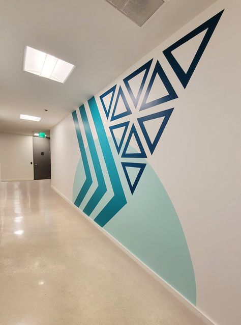 Creative Muralist for Office Murals — L Star Murals Geometric Wall Paint, Wall Paint Patterns, Seni Mural, Office Mural, Office Wall Design, Creative Wall Painting, House Wall Design, Ombre Wall, Wall Texture Design