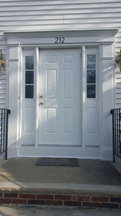 Door Trim Replacement Randolph Pvc Exterior Door Trim, Trim Around Front Door Exterior, Front Door Trim Exterior, Exterior Door Trim Ideas, White Front Door Exterior, Colonial Front Door Ideas, Interior Front Door Trim, Summer House Exterior, Front Door Surround