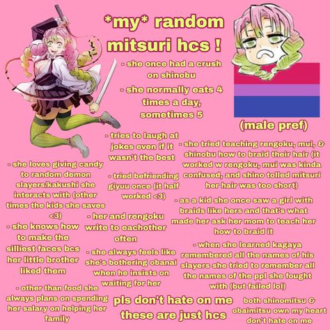 Mitsuri Kanroji X Yn, Kny Headcanons, Kny Pfp, Mitsuri Pfp, Character Headcanons, Random Dump, Whisper Relatable, Anime Things, Aesthetic Pfp