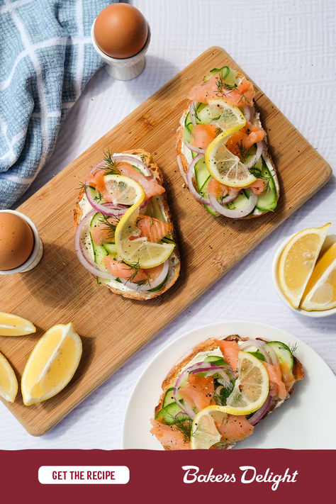 Smoked Salmon And Cream Cheese, Open Sandwiches, Salmon And Cream Cheese, Open Sandwich, Savoury Treats, Bakers Delight, Chicken Parmesan Recipe Easy, Best Baked Potato, Food House