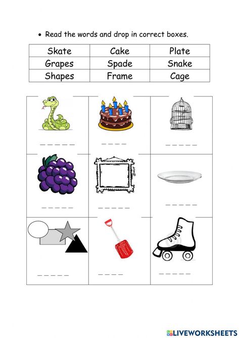 A-e words worksheet I Words, Long Vowel Worksheets, Words Worksheet, Singular And Plural Nouns, Kindergarten Phonics, Kindergarten Phonics Worksheets, Vowel Worksheets, Cvc Word Families, Work Sheet