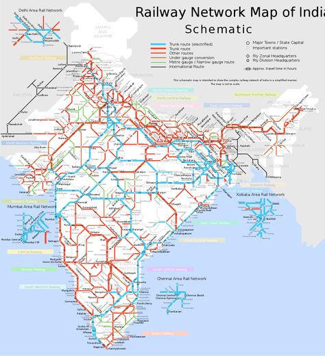 Railway network map of India - Schematic - File:Railway network map of India - Schematic.svg - Wikimedia Commons India World Map, Population Of India, India Railway, Map Of India, Travel In India, Los Angeles Neighborhoods, Geography Map, Subway Map, World Map Wallpaper