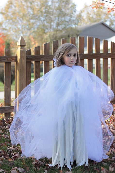 Little girl ghost costume via Lone Kate Led Ghost Costume, Pretty Ghost Costume, Kids Ghost Costume Girl, Toddler Ghost Costume Girl, Light Up Ghost Costume, Adult Ghost Costume, Ghost Costume Toddler, Girls Ghost Costume, Girl Ghost Costume