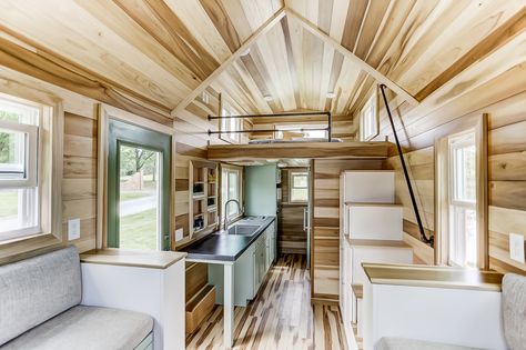 240 Sq. Ft. The Point Tiny House on Wheels by Modern Tiny Living Green Tiny House, Tiny House Interior Design, Tiny House Nation, Tiny House Loft, Tiny House Trailer, Concrete Countertops Kitchen, Tiny House Inspiration, Tiny House Kitchen, Ceiling Ideas