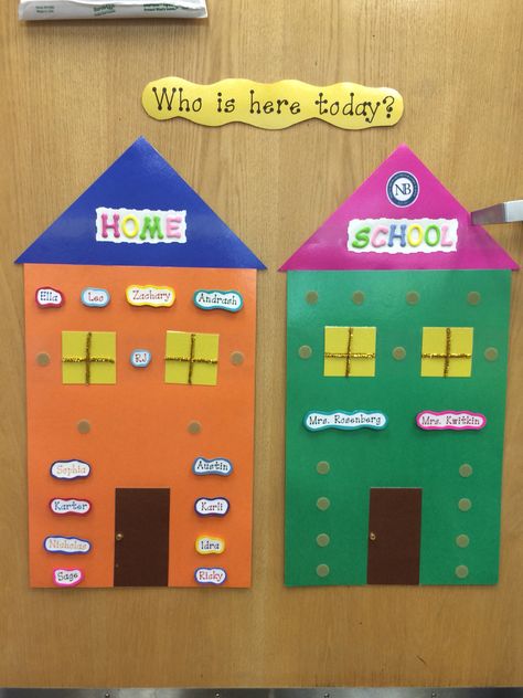 Who is here today?  Students move name from home to school to take ownership over attendance every AM. We Are Here Chart For Preschool, Whos Here Today Chart Classroom, Home School Attendance Chart, Visual Attendance Board, Whose Here Today Chart, Preschool Who Is Here Today Board, Home And School Attendance Chart, Who’s Here Today Classroom, Who Is At School Today Chart