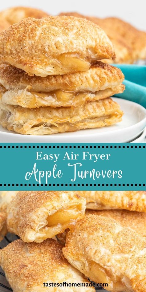 Quick & Easy Air Fryer Apple Turnovers! 🍏✨ Craving something sweet this fall? These golden, flaky turnovers are filled with warm, spiced apple pie filling and take less than 20 minutes to make in the air fryer! Perfect for dessert or a cozy snack. Air Fryer Turnovers, Air Fryer Apple Turnovers, Cold Weather Desserts, Air Fryer Pies, Air Fryer Apple Pies, Easy Air Fryer Desserts, Easy Apple Turnovers, Air Fryer Dessert Recipes, Spiced Apple Pie