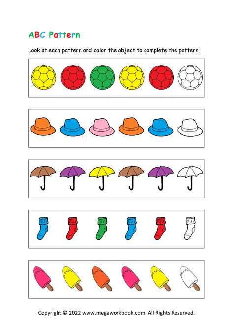 Patterns For Preschool - Patterns For Kindergarten - Pattern Worksheets For Preschool - Pattern Worksheets For Kindergarten - Kindergarten Pattern Worksheet - MegaWorkbook Patterns Worksheets For Preschool, Patterns For Kindergarten, Patterns For Preschool, Cognitive Worksheets, Growing Patterns, Pattern Worksheets For Kindergarten, Patterning Kindergarten, Visual Perception Activities, Abc Patterns