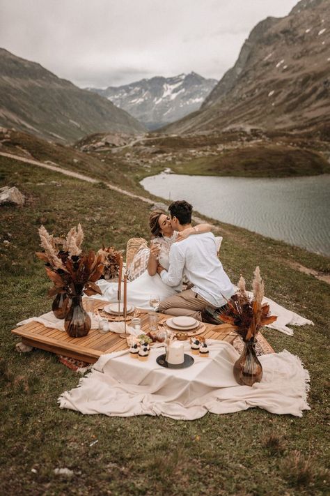 Boho wedding inspiration | Outdoor Wedding Picnic Table Wedding, Iranian Wedding, Swiss Mountains, Romantic Outdoor Wedding, Adventurous Couple, January 5th, Elopement Styling, Bride Guide, Picnic Wedding