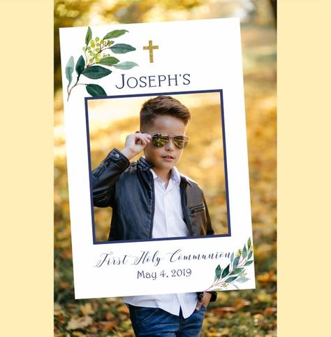 First Communion Boy, Boy First Communion, Welcome Baby Banner, Confirmation Party, Photo Boots, Boys First Communion, First Communion Decorations, Selfie Frame, Baptism Photos