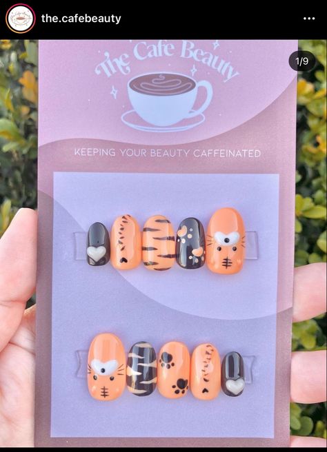 Hoshi Nail Art, Hoshi Nails, Skzoo Nail Design, Cute Bear Nails Korean, Kuku Harajuku Cartoon, Concert Nails, Cat Nails, Fake Nails, Press On Nails