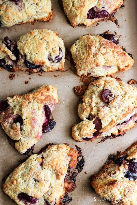 Roasted Cherry ricotta scones Cherry Ricotta, Ricotta Scones, Currant Scones, Cherry Scones, Song Of The Day, Roasted Cherry, Cherry Recipes, Pastry Blender, Dried Cherries