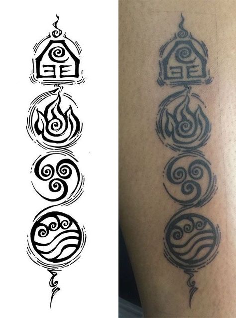 Air Bender Tattoo Design, Element Of Fire Tattoo, Four Elements Tattoo Avatar, Element Air Tattoo, Avatar The Last Airbender Element Tattoo, Avatar The Last Air Bender Tattoo Ideas, Fire Bender Tattoo, Avatar Last Air Bender Tattoo, Earth Bender Tattoo