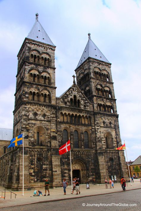 Imposing Lund Cathedral in Lund, Sweden Lund Sweden, Famous Landmarks, Places Of Interest, City Aesthetic, Lund, World Famous, Great Places, Barcelona Cathedral, Europe Travel