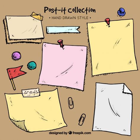 Hand-drawn collection of papers and post-it  Vector | Premium Download Post It Drawings, Post It Art, Typography Design Font, Free Printable Planner Stickers, Doodle Frame, Doodle Frames, Writing Paper Printable, Japanese Typography, Typography Hand Drawn