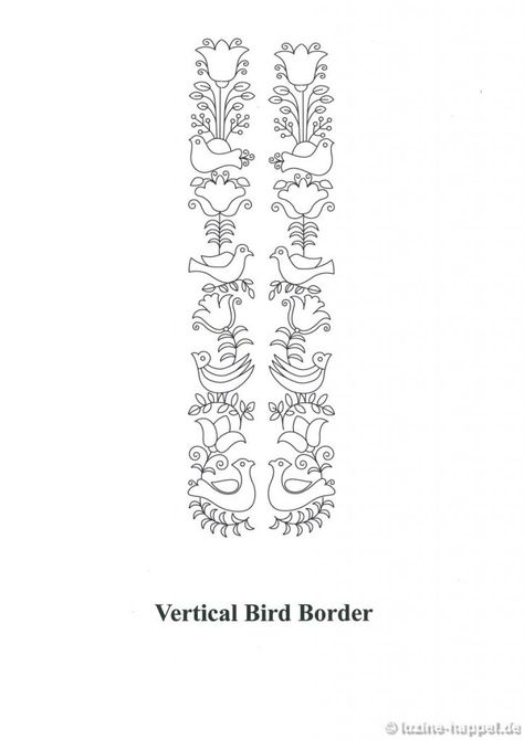 Schwalm designs Archive - Page 2 of 5 - Luzine Happel Scalloped Embroidery Border, Folk White Fabric With Embroidered Border, Border Embroidery, Border Embroidery Designs, Vertical Design, Tulip Design, Bird Motif, Bird Embroidery, Bird Tree