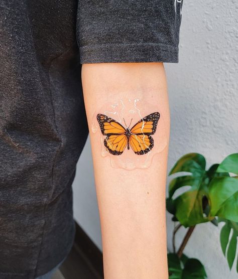 Yellow Butterfly Tattoo Ideas, Black And White Monarch Butterfly Tattoo, Yellow Butterfly Tattoo, Monarch Butterfly Tattoo, Houston Tattoos, Tattoos Butterfly, Red Tattoos, Yellow Butterfly, November 1