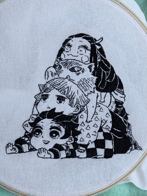 Demon Slayer Embroidery Pattern, Demon Slayer Artwork, Demon Slayer Embroidery, Embroidery Stem Stitch, Manga Embroidery, Anime Embroidery, Graph Crochet, Bead Weaving Patterns, Learn Embroidery