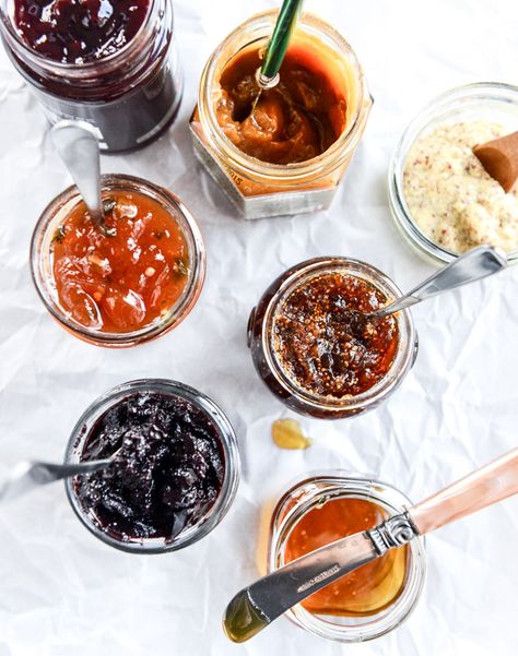 WE AGREE! "Mandatory for me: a boatload of jams, spreads and chutneys. I love to add three or four different mustards because I’m mustard obsessed. A few fruit based jams or butters, along with a savory (hot pepper! Merlot!) jam and almost always a fig spread." How to make a killer #cheeseplate - howsweeteats.com Cheese Board Spreads, Jam For Cheese Board, Cheese Pairings Jam, Cheese And Chutney Pairings, Jam For Charcuterie Board, Charcuterie Jams And Spreads, Dips And Spreads For Charcuterie Board, Charcuterie Spreads And Dips, Jams For Charcuterie Board