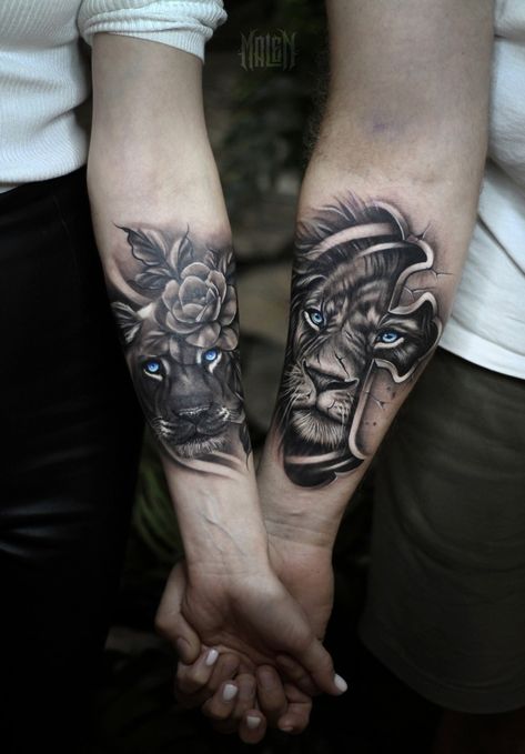 Matching Tattoos Lion, Matching Lion Tattoos Couples, Lion Couple Tattoo, Partner Tattoos Couples, Couples Lion Tattoo, Partner Tattoo, Infinity Tattoos For Couples, Unique Infinity Tattoo, Infinity Couple Tattoos