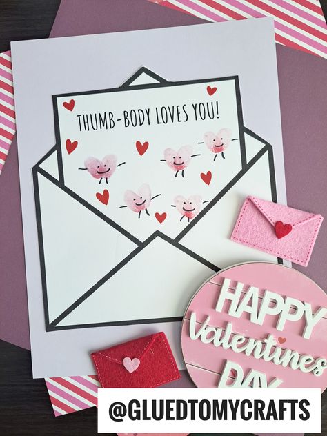 Thumb-Body Loves You Card Craft Thumb Buggy Loves You, Thumb Body Loves You, Thumbody Loves You Craft, Thumbprint Crafts, Toddler Valentine Crafts, Valentine Day Cupcakes, Valentines Crafts, Toddler Valentines, Unicorn Cupcakes