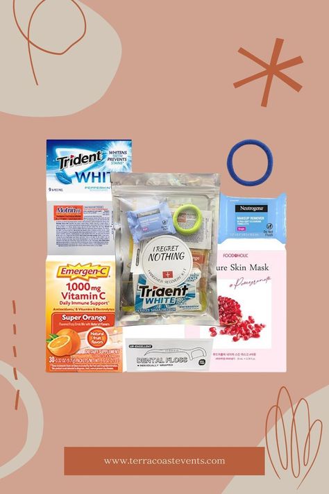 Survival essentials for the morning after! BrideTribe #HangoverCure #BacheloretteBash Hangover Recovery Kit, Survival Essentials, Hangover Kit, Bachelorette Decorations, Bachelorette Party Favors, Hang Over, Emergency Kit, Bachelorette Party, Bridesmaid Gifts