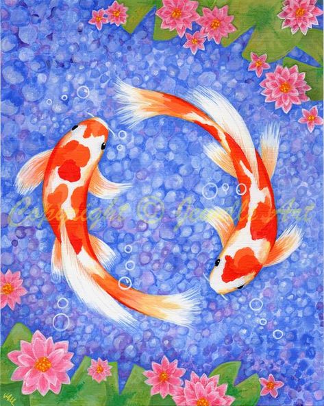 Feng Shui Art 'Koi For Love' Print from my original | Etsy Feng Shui Koi Fish, Koi Fish Painting, Feng Shui Art, Koi Painting, Koi Fish Drawing, Ikan Koi, Koi Art, Art Asiatique, Fish Drawings