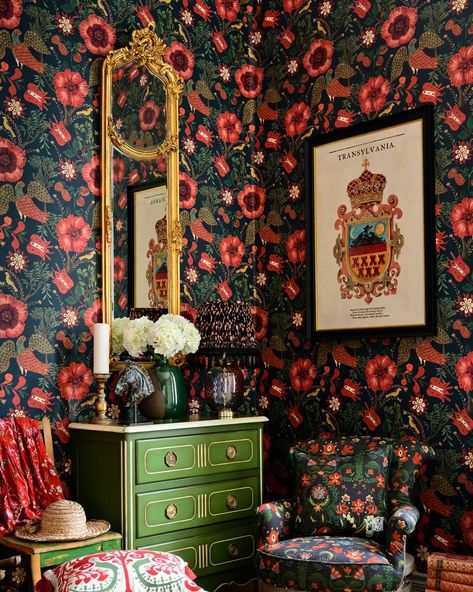 Maximalism Decor, Folk Pattern, Bird Stand, Bold Wallpaper, Bedroom Color, Maximalist Decor, Mind The Gap, Bird Wallpaper, Botanical Wallpaper