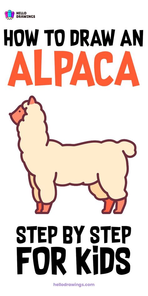 How to Draw an Alpaca | Simple Guide for Kids Animal Drawing Tutorial, Cozy Drawing, Easy Animal Drawings, Easy Animals, Drawing Tutorials For Kids, Drawing Guide, Easy Drawings For Kids, Animal Drawing, Drawing Tutorial Easy