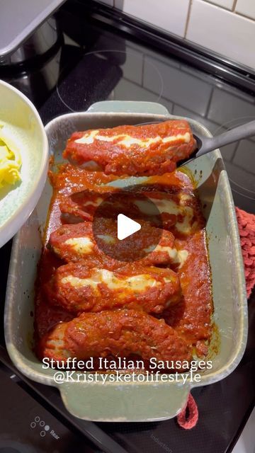 Italian Sausage Recipes Videos, Mozzarella Stuffed Italian Sausage, Stuffed Italian Sausage, Italian Sausage Links, Egg Noodles Recipe, Stuffed Sausage, Marina Sauce, Keto Italian, Sausage Ingredients