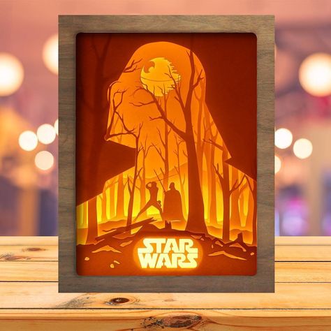 Star Wars Silhouette, Light Box Diy, Shadow Light Box, Star Wars Crafts, Star Wars Light, Disney Canvas Art, Disney Canvas, Silhouette Paper, Core Board