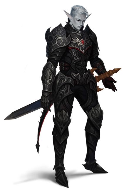 ArtStation - character design, jang jongyeol Drow Armor, Drow Paladin, Drow Fighter, Tiefling Fighter, Drow Male, Tiefling Paladin, Dnd Elves, Dark Elves, Black Armor