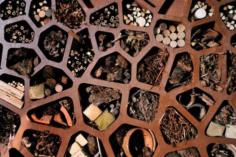 arup's insect hotel.  is this where we are heading? it's a kind of man made habitat focusing on biodiversity Voronoi Pattern, Bee Species, Bug Hotels, Wearable Architecture, Bee Hotel, Insect Hotel, Mason Bees, Bug Hotel, Architectural Competition