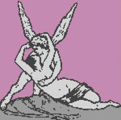 Greek Mythology Crochet, Angel Alpha Pattern, Cupid Greek Mythology, Crochet Tapestry Alpha Pattern, Alpha Graph Crochet, Psyche Cupid, Alpha Patterns Pixel Art, Angel Goddess, Pokemon Cross Stitch Patterns