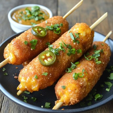 Aubrey Recipes Cheddar Corn, Corndog Recipe, Crispy Corn, Jalapeno Cheddar, Corn Dog, Corn Dogs, Dog Recipes, Cheddar, Corn