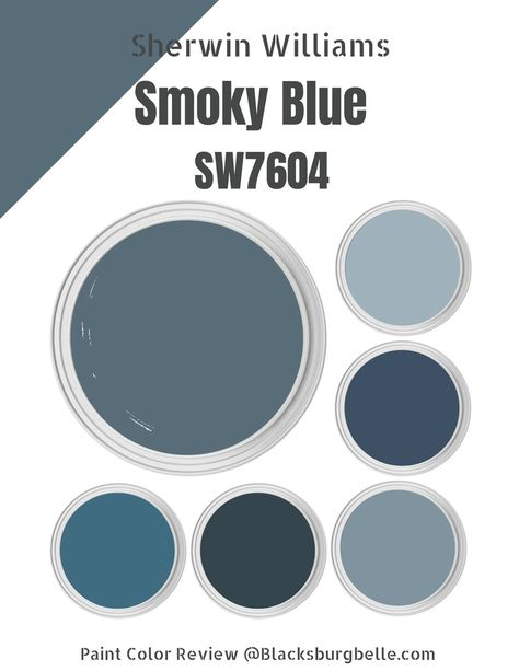 Dark Smoky Blue Paint Color, Parisian Blue Paint, Smokey Blue Paint Sherwin Williams, Smokey Blue Sherwin Williams Exterior, Sherwin Williams Smokey Blue Cabinets, Sw Smokey Blue Paint, Smokey Azurite Sherwin Williams, Sw Smoky Blue Cabinets, Smoky Blue Color Palette