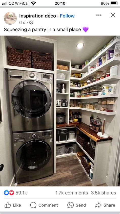 Laundry Pantry Combo Ideas Small Spaces, Laundry Pantry Combo, Laundry Pantry Combo Ideas, Pantry Laundry Room Combo, Pantry Design Ideas, Laundry Room Pantry, Laundry Pantry, Room Pantry, Dream Pantry